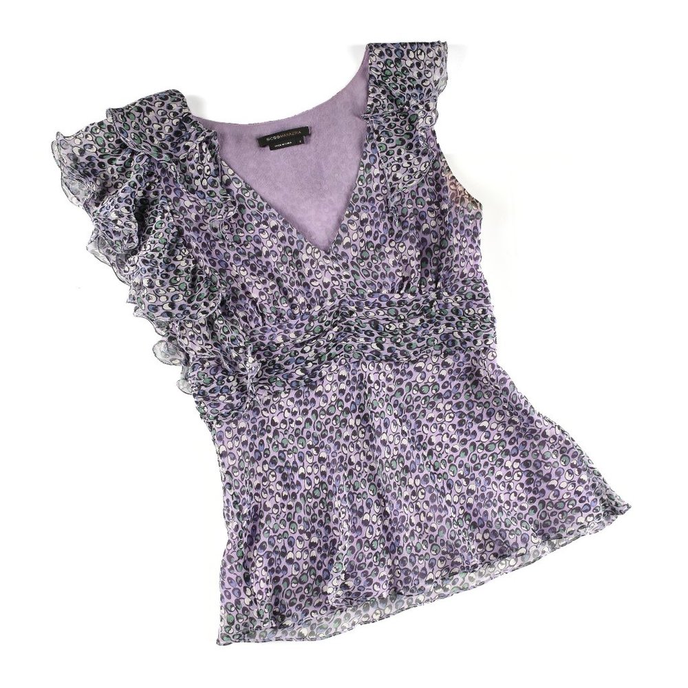 BCBGMAXAZRIA SILK RUFFLED BLOUSE
